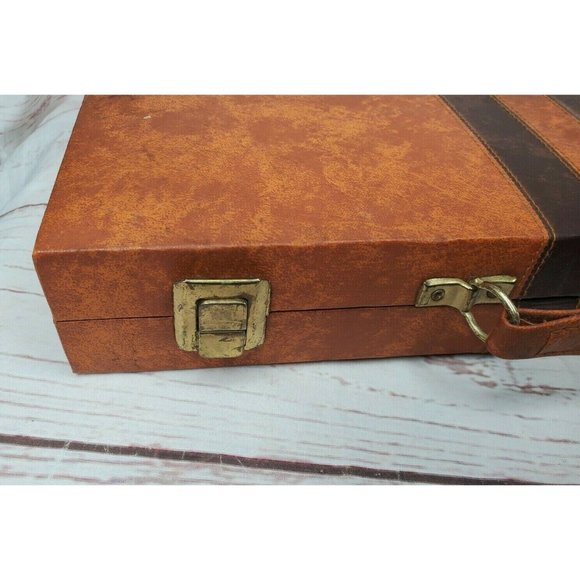 Vintage Tan Brown Stripe Backgammon Family Board Game With Booklet - Picture 10 of 12